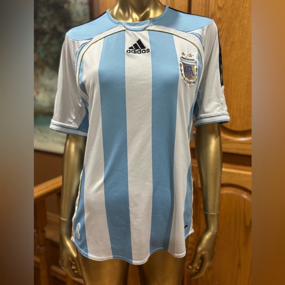 adidas Light Blue and White Striped Jersey